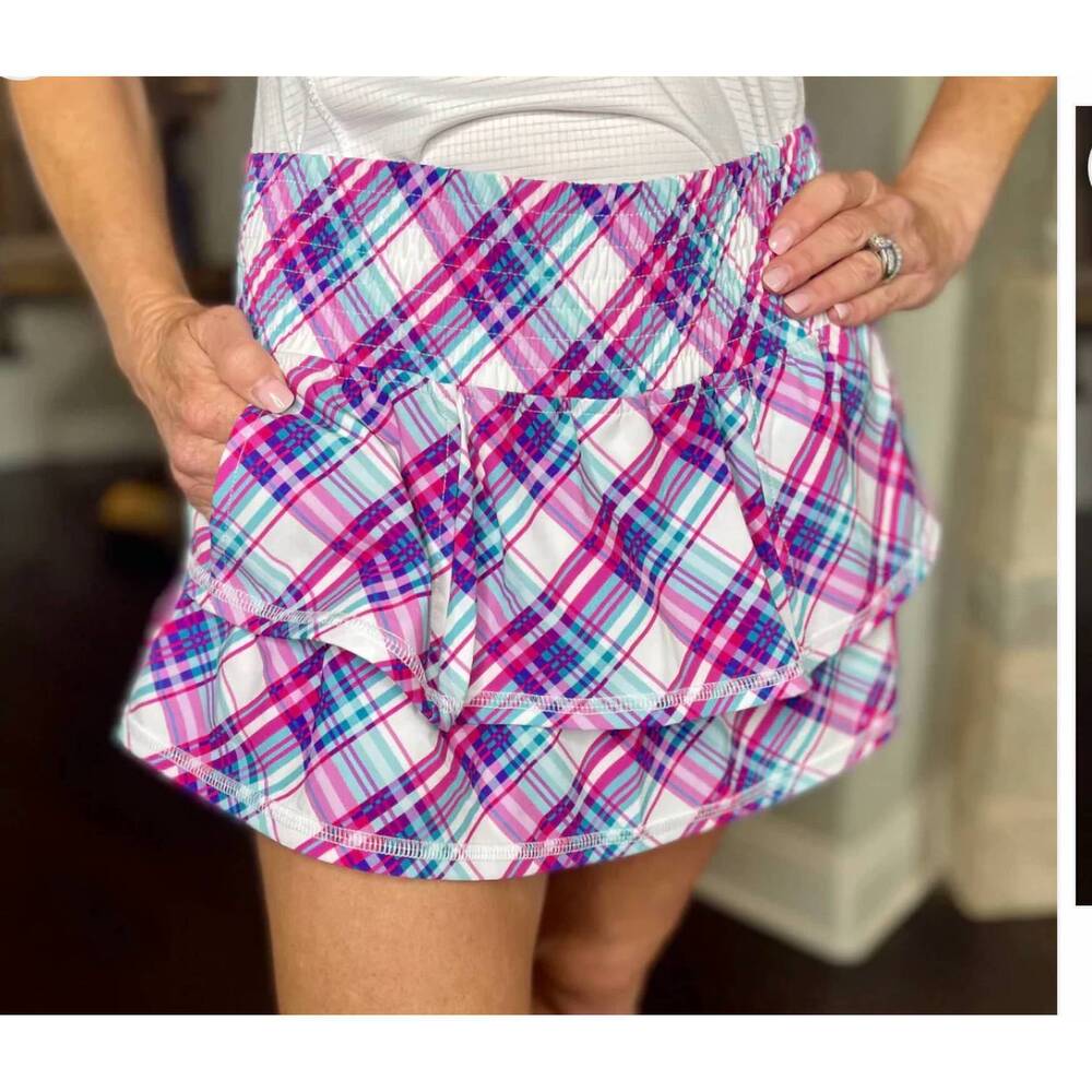 NEW THE BUBBLE ruffle plaid skirt in purple